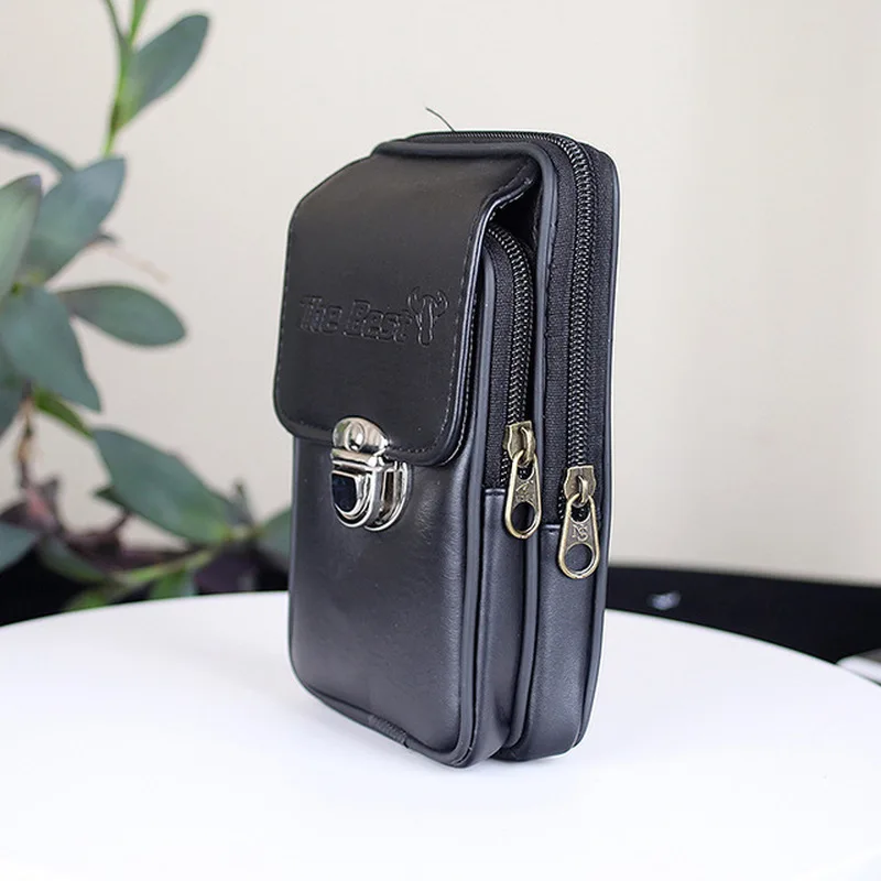 Мужская поясная сумка из кожи прочная с замком многофункциональная холщовая на