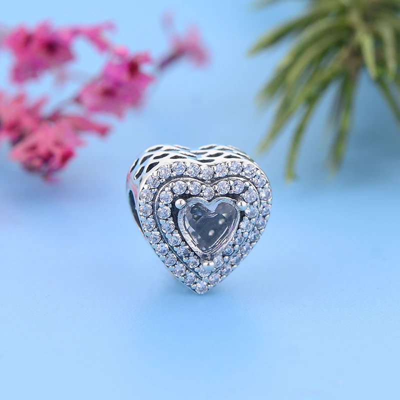 

2020 Winter Newest Sparkling Leveled Hearts Charm 925 Sterling Silver Beads for Jewelry Making fit Charms Bracelet Necklace