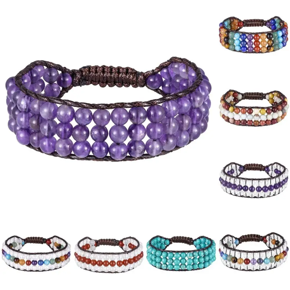 

TUMBEELLUWA 3 Layers Natural Stone Wrap Bracelet Adjustable Braided Rope Crystal Beaded Bracelet for Women Men Bohemian Jewelry