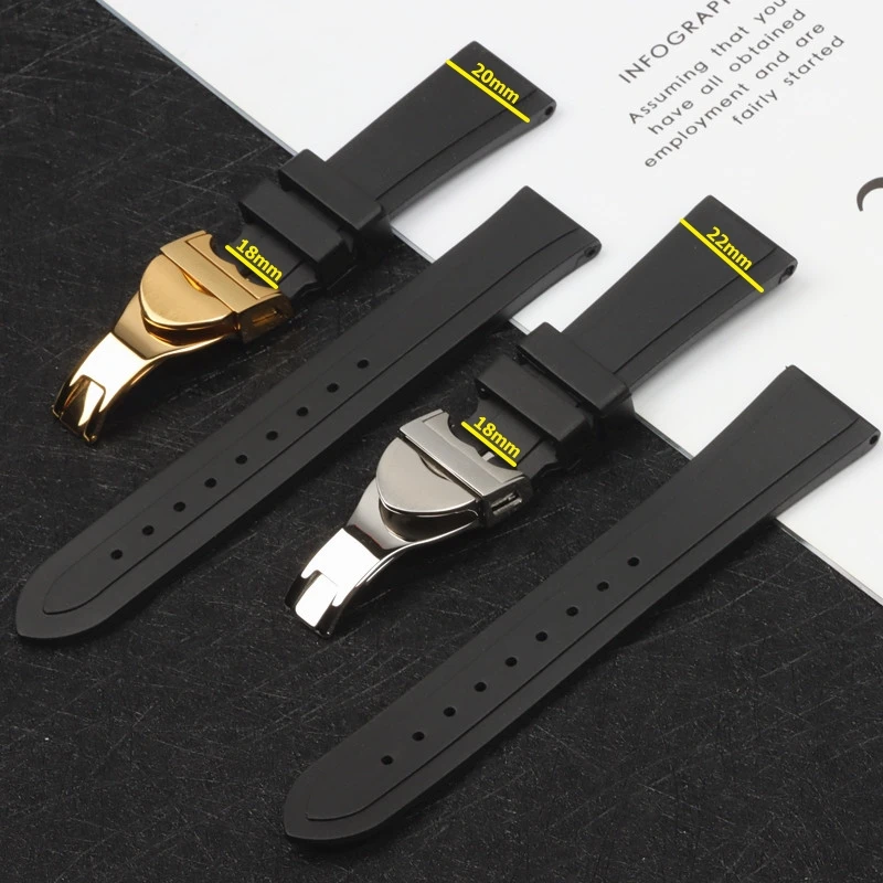 Высокое качество 20 мм 22 черный ремешок для часов водонепроницаемые мягкие
