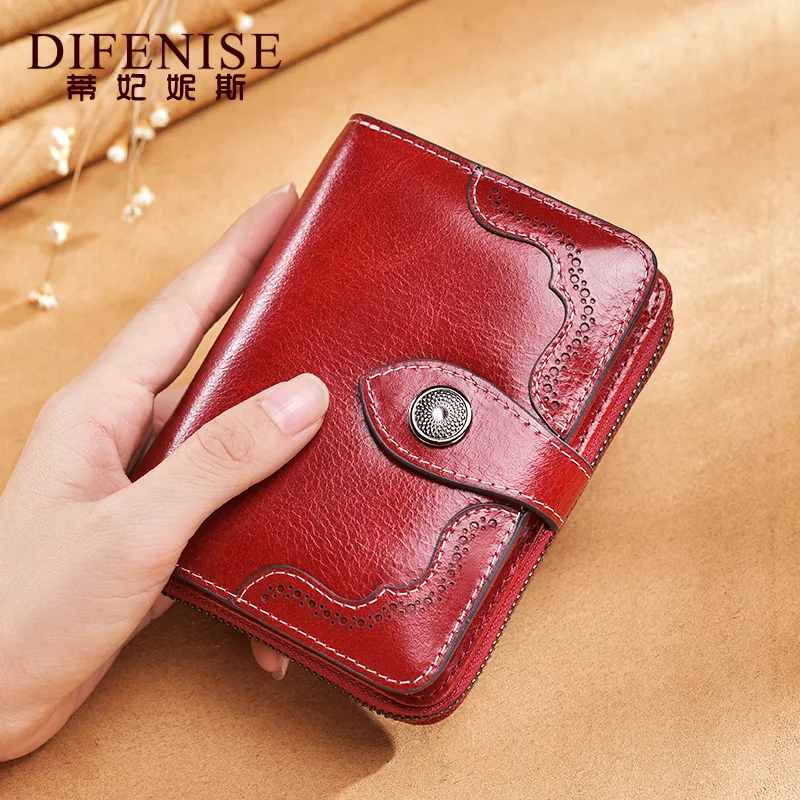 

Difenise Vintage Hollow Out Style Women's Luxury Short Genuine Cowhide Leather High Quality Large Capacity Wallets
