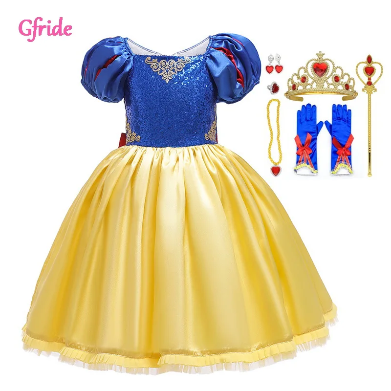 

Платье для девочек с пышными рукавами; Платье Снежной Королевы; Карнавальный костюм принцессы на Хэллоуин; Детские платья для девочек с бле...