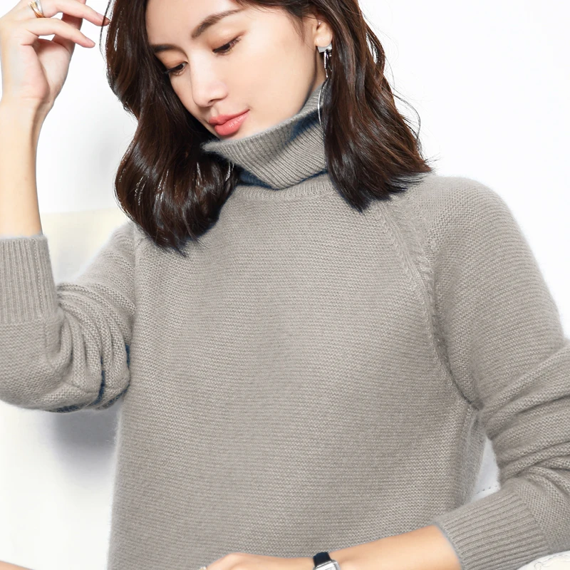 2019 кашемировый свитер с высоким воротником женский свободный пуловер однотонный
