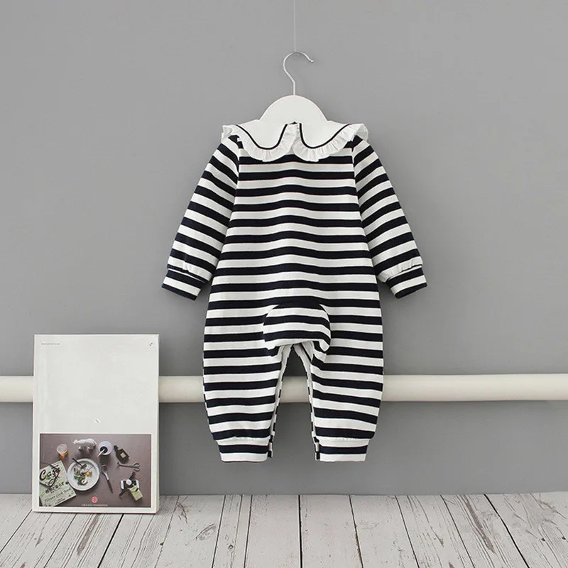 Детский полосатый комбинезон с воротником Питер Пэн и бантом|Ромперы| |