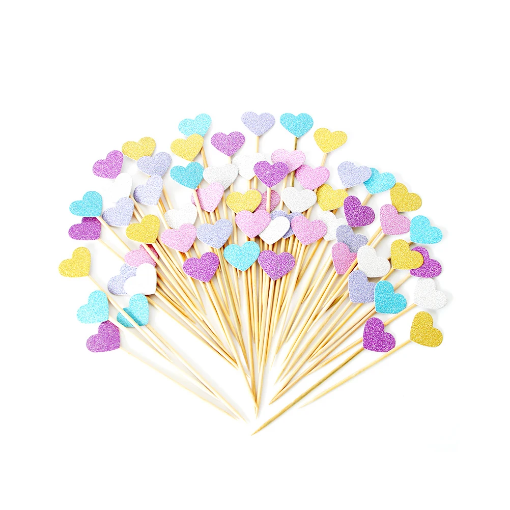 10 шт блестящая бумага в форме сердца торт кекс топперы для торта выбор детей день