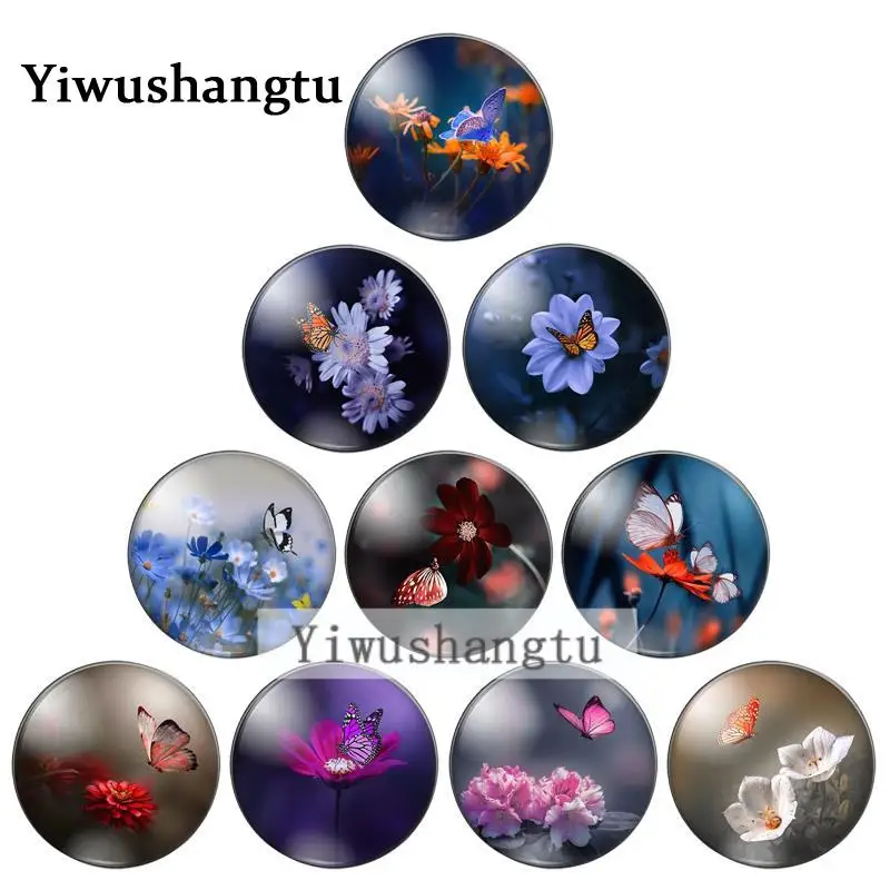 

Lovely butterflies flying beautiful flower pattern 10mm/12mm/20mm/25mm Round photo glass cabochon demo flat back Making findings