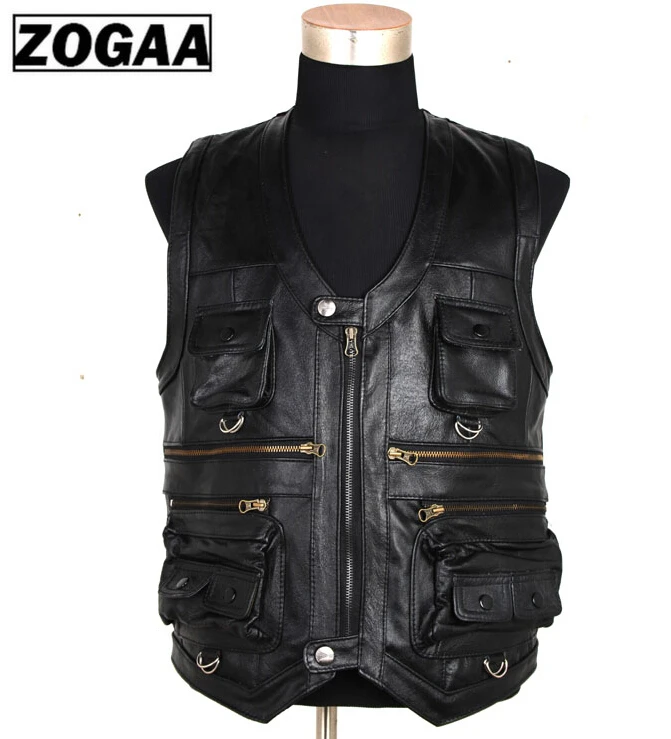 ZOGAA новый мужской жилет из натуральной кожи репортёр костюм больше чем Карманный