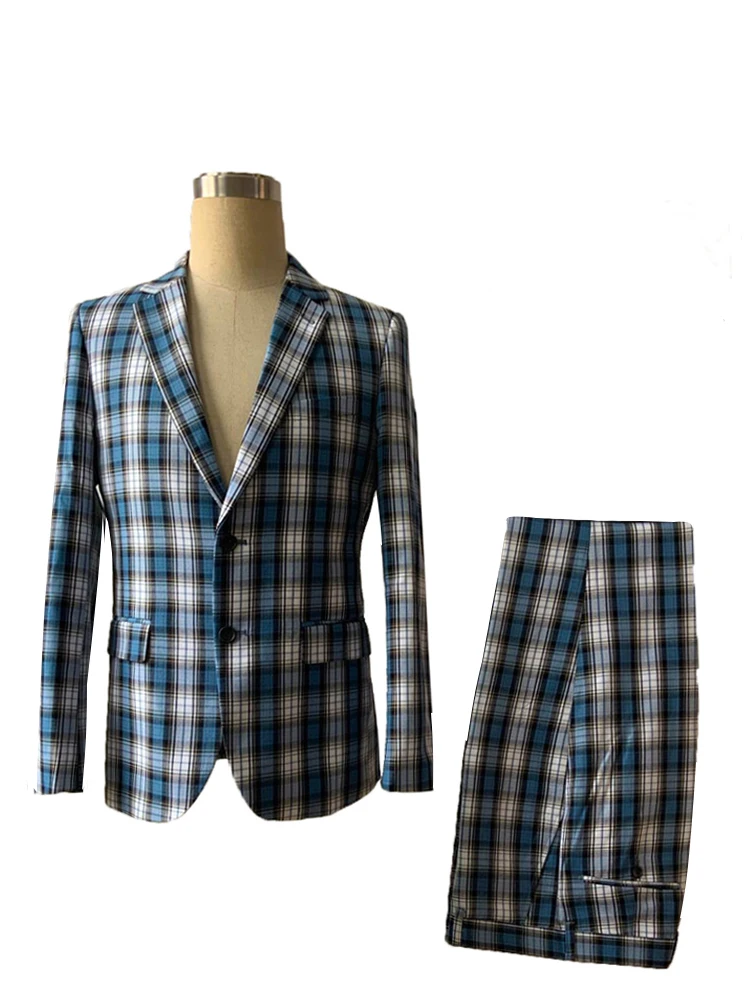Костюм мужской облегающий клетчатый повседневный блейзер для жениха Вечерние
