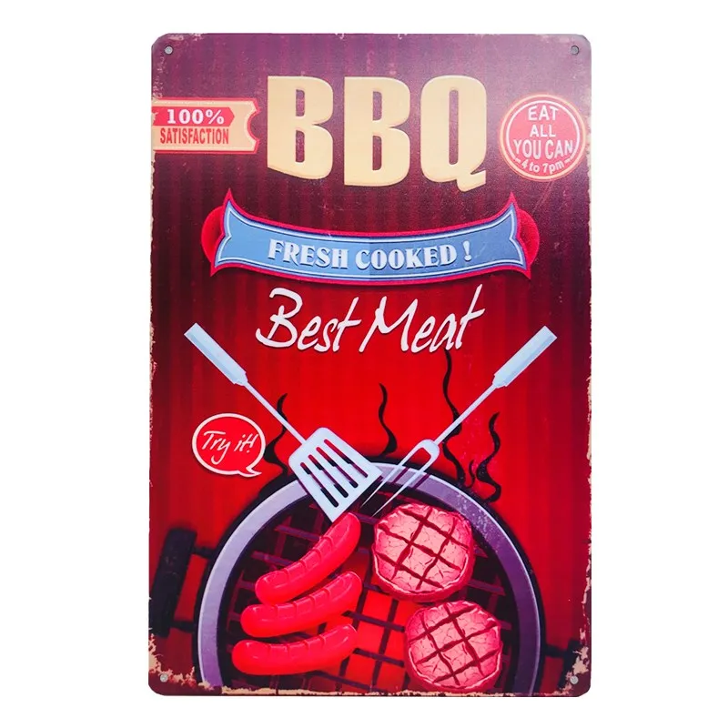 

Vintage Metal Tin Signs Plaque Bbq Fast Food Hamburger Cupcake Pop Corn Hot Dog Wall Decor Metal Poster for Kitchen Cafe Bar
