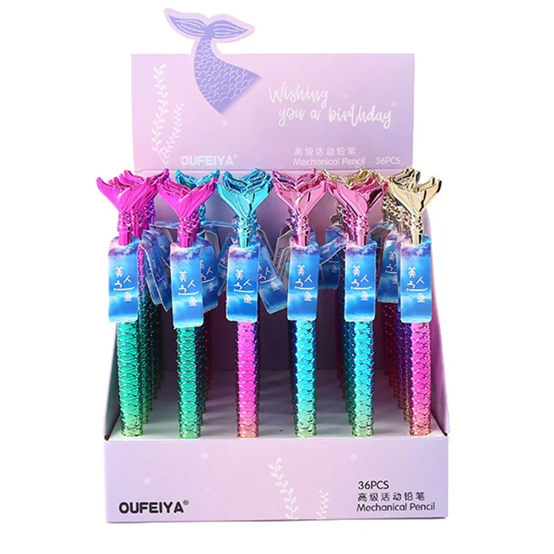

36 pcs/lot Fashion Laser Mermaid Mechanical Pencil Cute 0.5/0.7MM Student Automatic Pen For Kids Gift School Office Supplies
