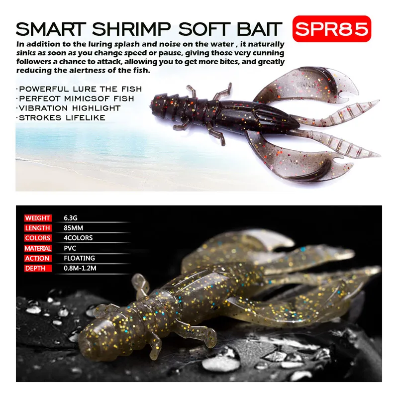 4/8pcs 8.0cm Soft Lures Shrimp Silicone Crankbait Fishing Lures Set 6.3g Wobblers Artificial Lures Fishing Worm Silicone Bass