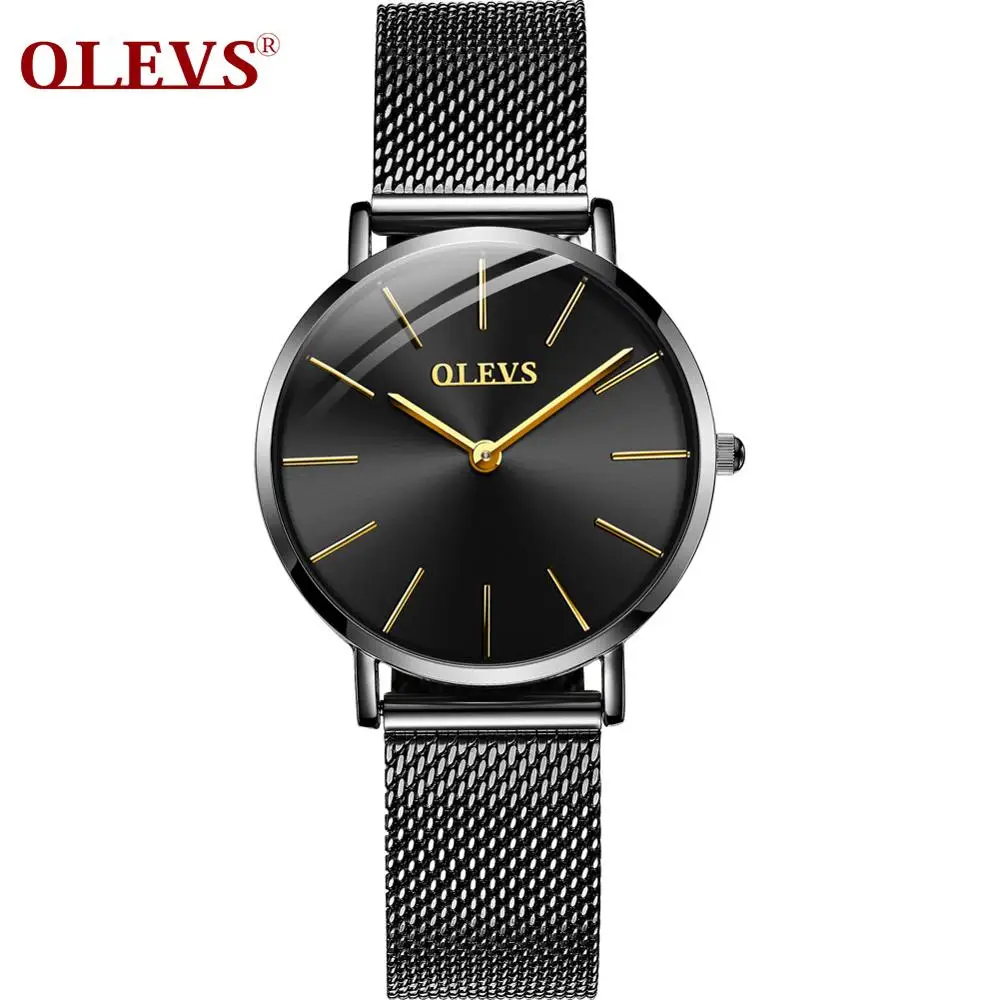 OLEVS, стальные часы из розового золота, женские часы, Топ бренд, Роскошные, Япония, механизм, кварцевые, ультра тонкие, женские часы, календарь, montre femme - Цвет: No Date All Black