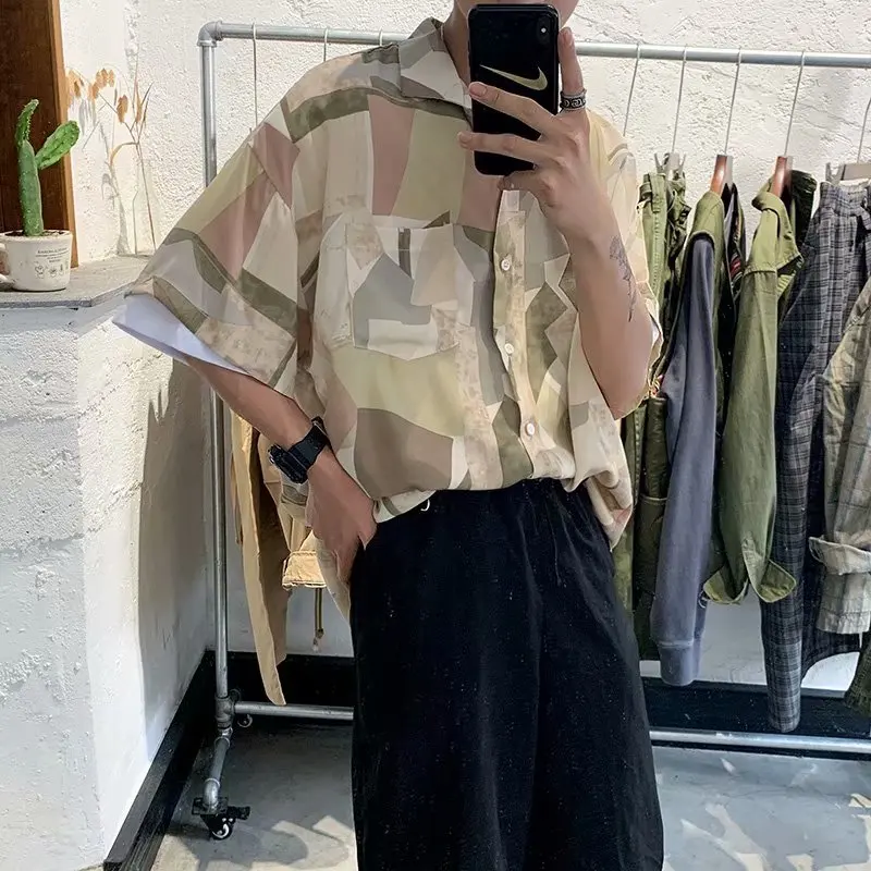 

Summer Print Shirts for Men Casual Sun Protection Short Sleeve Shirt Japanese Loose Streetwear Fashion Male Tops Camisas Homme