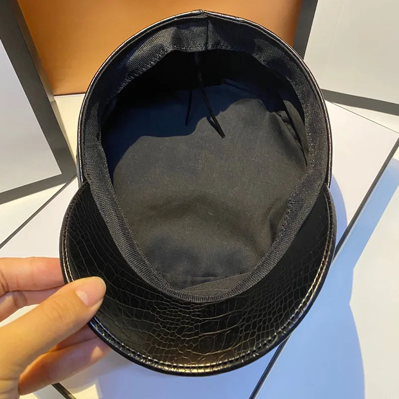 Осенне зимний натуральный Британский Ретро Черный берет из искусственной кожи