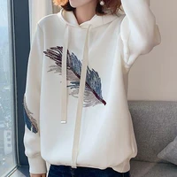 embroidered sweater women autumn and winter 2020 new trendy fashion thick hooded black top hoodie women winter clothes