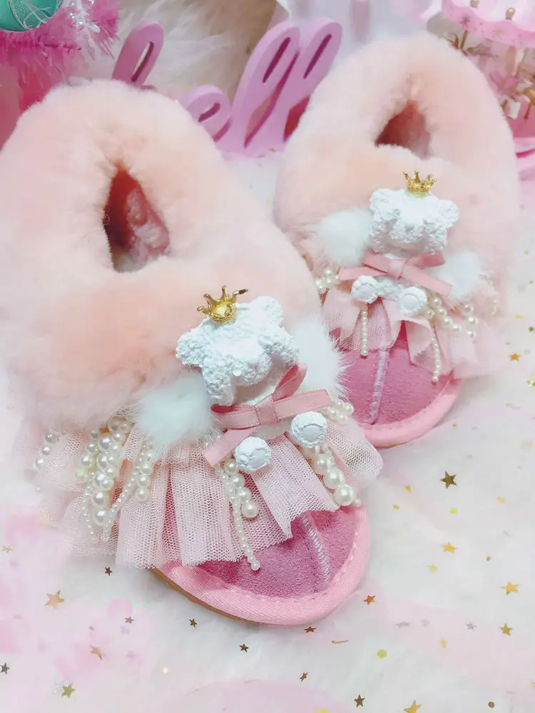 Зимняя Теплая обувь для девочек Cute bear с бархатной подкладкой кожаные ботинки