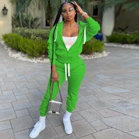 casual sporty womens tracksuit two piece pant suits hooded long sleeve zipper jackets and drawstring jogger pant female outfits