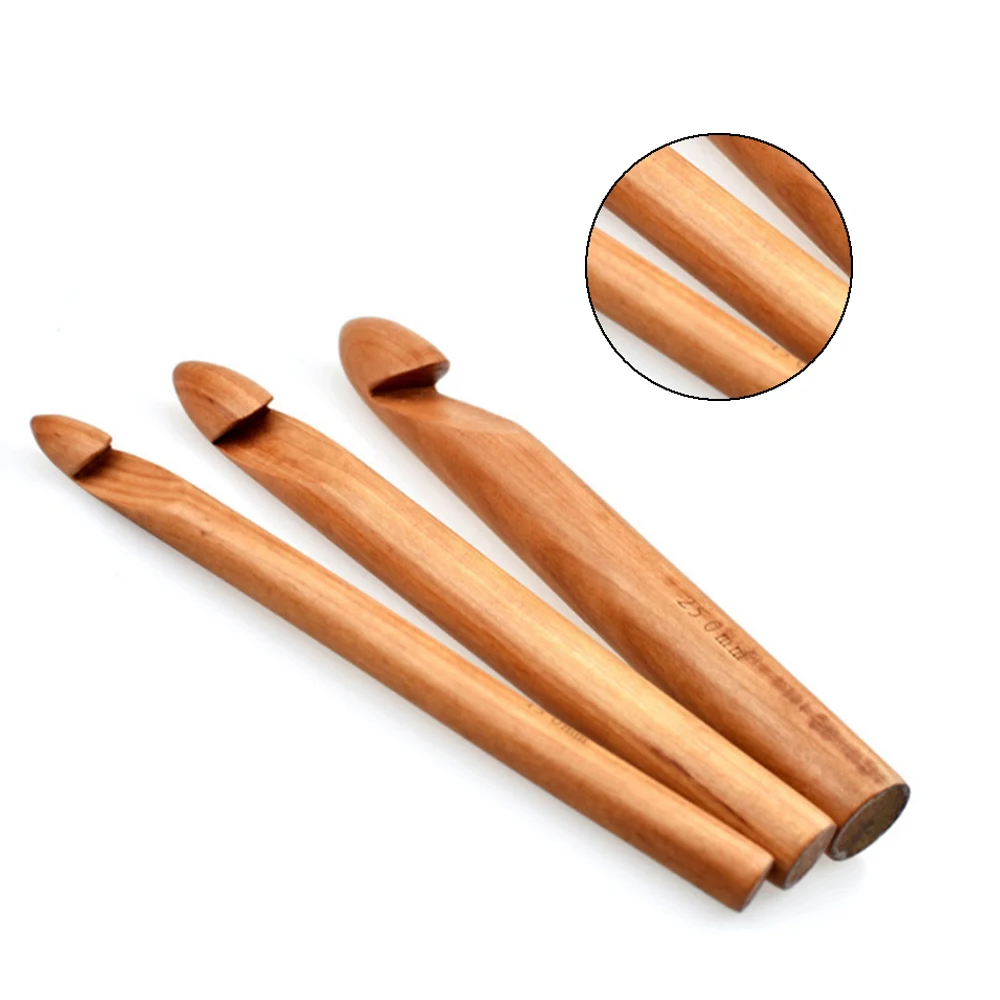 

New 15/20/25mm Wooden Crochet Hooks Sewing Tool DIY Knitting Needles Handle Knitting Weave Yarn Crafts Household Knitting Tools