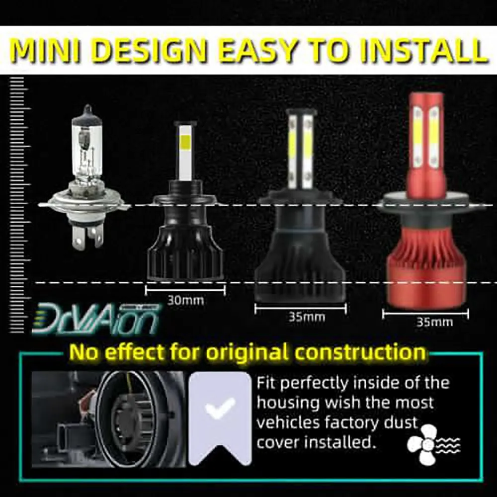 

Power LED Headlight Kit Replacement 200W 30000LM DC 9-32 V H7 IP68 MINI 4-Side Parts 9005 + 9006