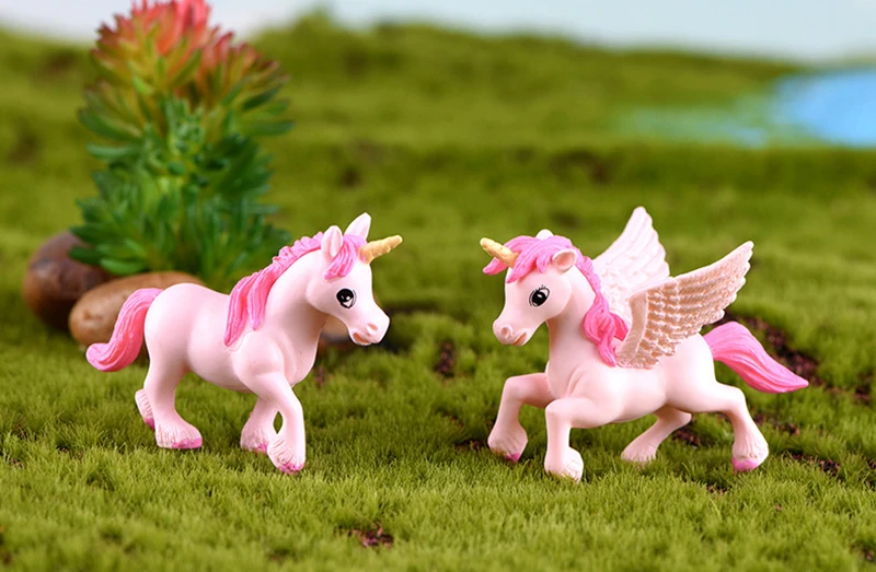 Миниатюрный 2 шт Lover Pony Pegasus Единорог поделка из пластмассы Декор для дома аксессуары волшебный сад-Террариум фигурки