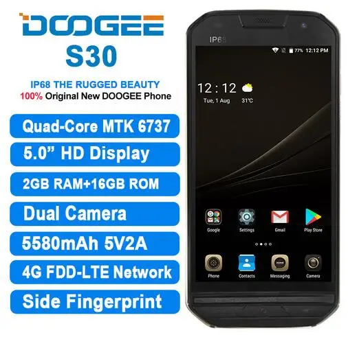 DOOGEE S30 4 аппарат не привязан к оператору сотовой связи IP68 Водонепроницаемый 5580 мАч