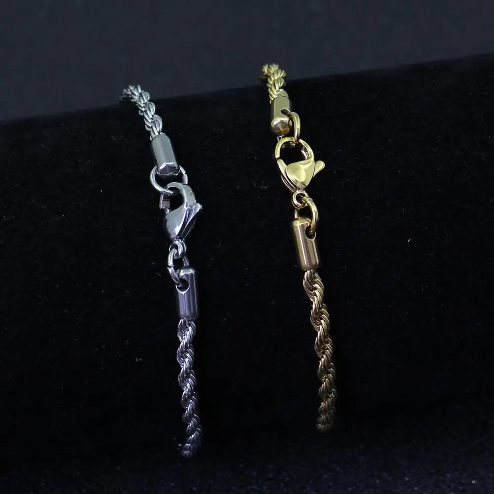 3 мм простая цепочка серебро/золото нержавеющая сталь твист браслет для мужчин wo