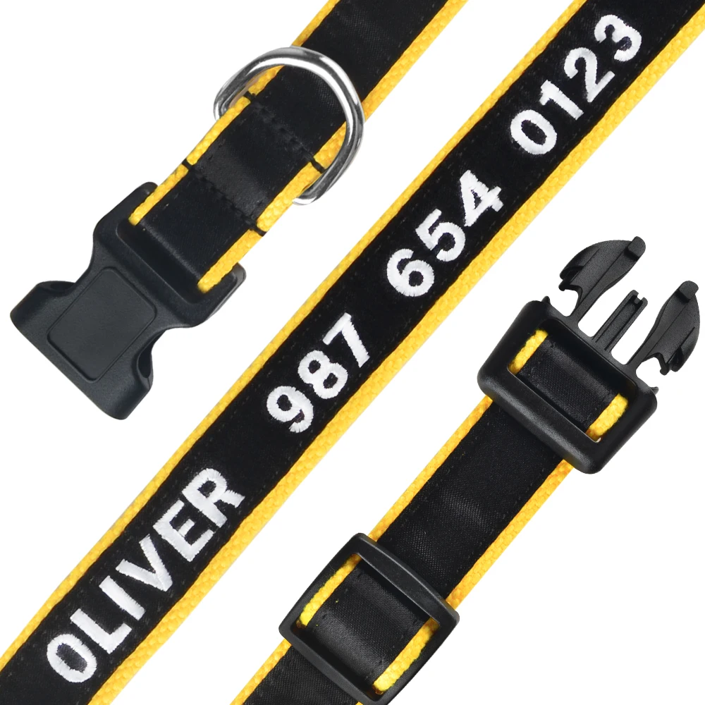 Nylon Embroidered Custom Personalized Dog Collar Pet Collars Adjustable Puppy Nameplate ID Small Medium Large Yellow | Дом и сад