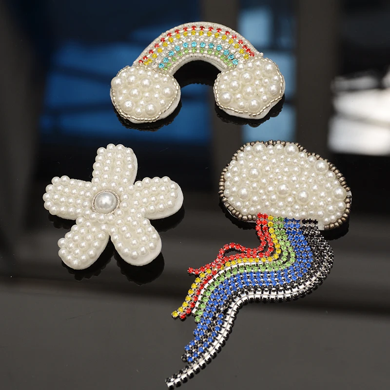 

French cute handmade beading rainbow clouds balloon cloth stickers patch for clothing bags shoes clothes decor patch accessories