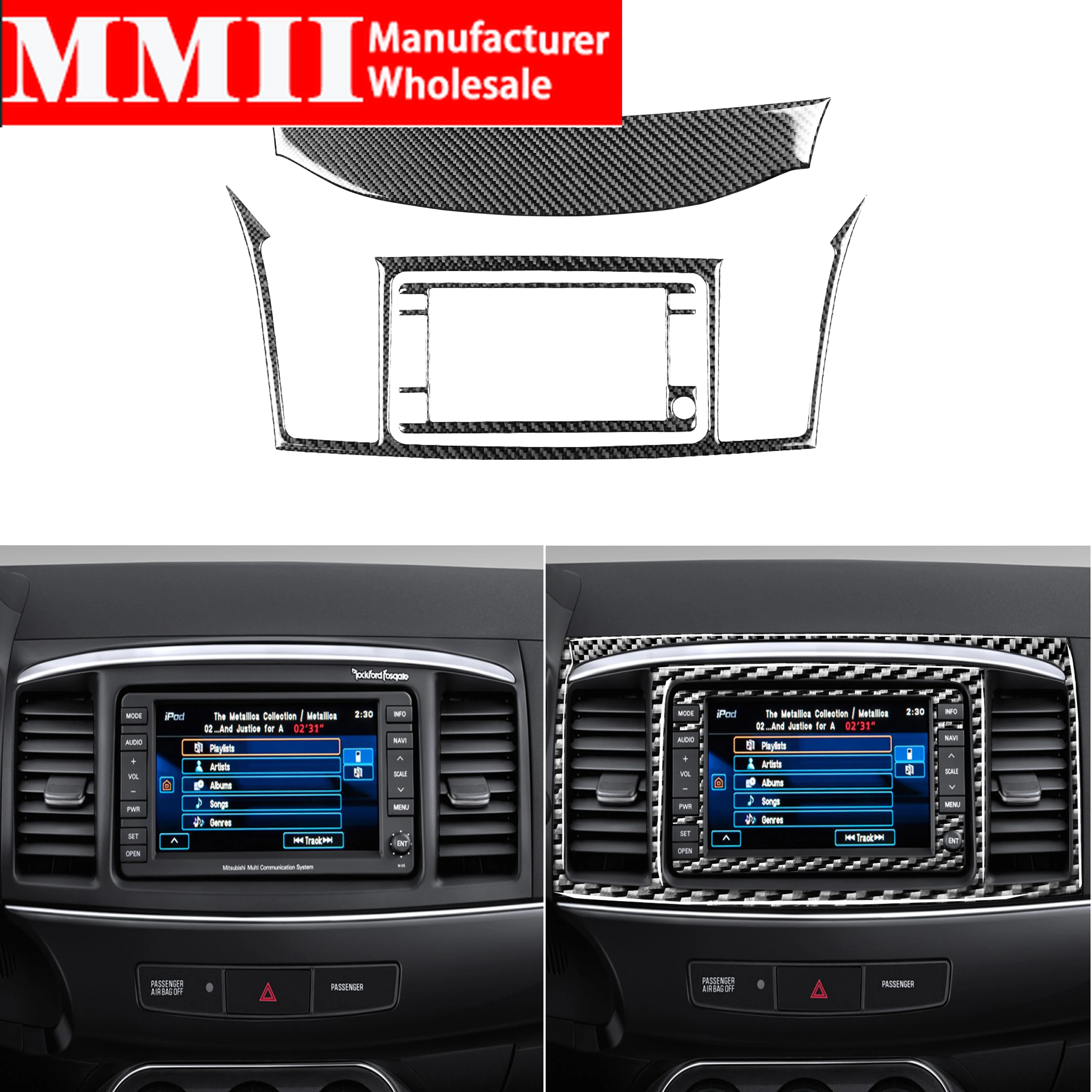 Carbon Fiber For Mitsubishi Lancer GTS ES DE 2008-2015 Navigation Panel Sticker Center Air Vent Frame Trim Strip Car Accessories