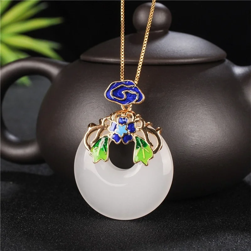 

Xinjiang Hetian Baiyu Kunlun нефритовый Золотой нефритовый концентрический круг перегородчатое ожерелье с подвеской цепочка на шею женское колье