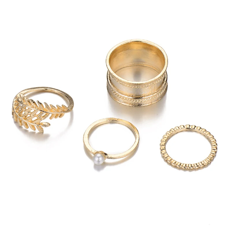 4 шт./компл. Женский комплект колец геометрическое Открытое кольцо с листьями и