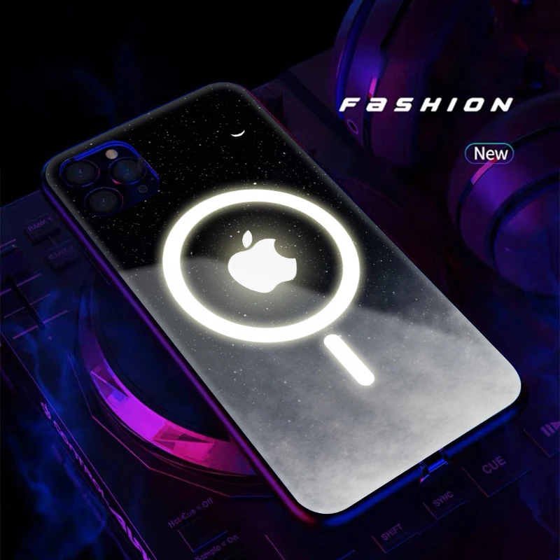 

For Magsafe Tempered Glass LED Light Color Change Mobile Phone Protective Case For iPhone 11 iPhone 12 Pro Max X XS XR 8 7 Plus