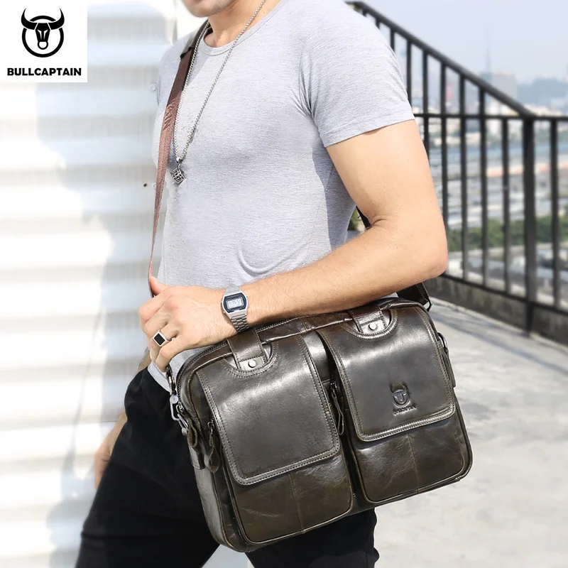 Мужская кожаная сумка BULLCAPTAIN Повседневная деловая мессенджер для ноутбука 14 1