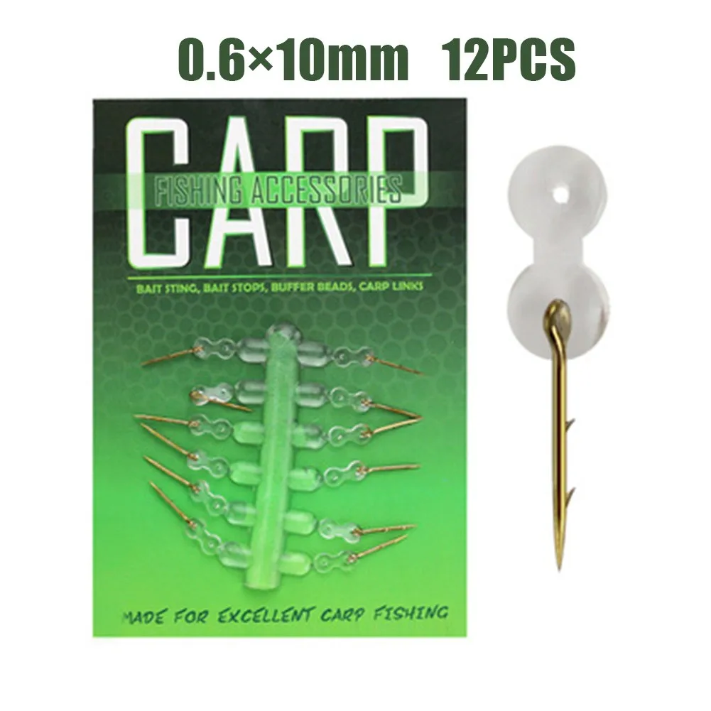 

12Pcs/bag Of Carp Fishing Straight Handle Hook Straight Handle Hook With Silicone Ring Connector Accessory Link Stop Bait Device