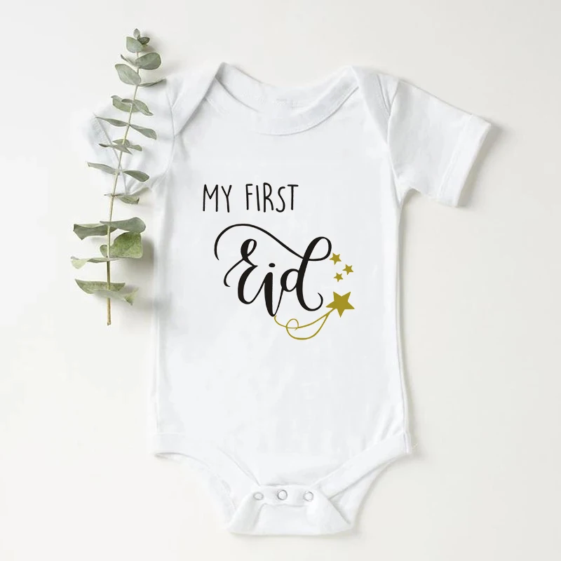 

2021 New Baby Short Sleeve Bodysuits My First Eid Letter Print Casual Girls Boys Rompers Newborn Baby Clothes Onesies Baby Gifts