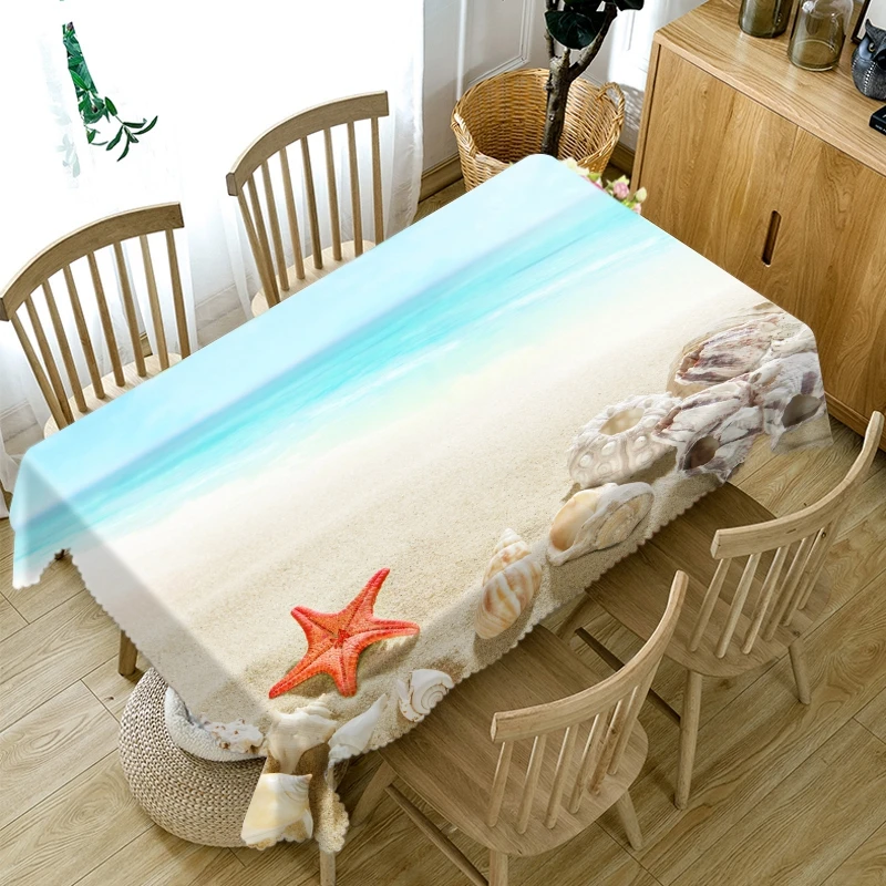 Плотная хлопчатобумажная скатерть с 3d узором кораллы морские звезды на пляже