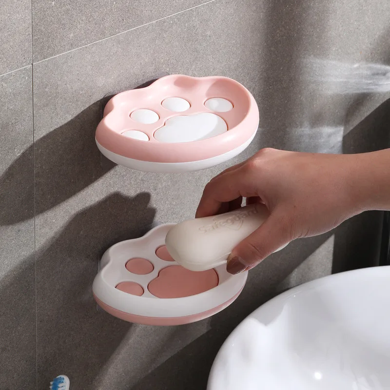 

Soap Plate Box Drain Shelf Case Wall Adhesive Plastic Soap Dish Minimalist Soap Storage Holder Rack Bathroom Organizer Decor