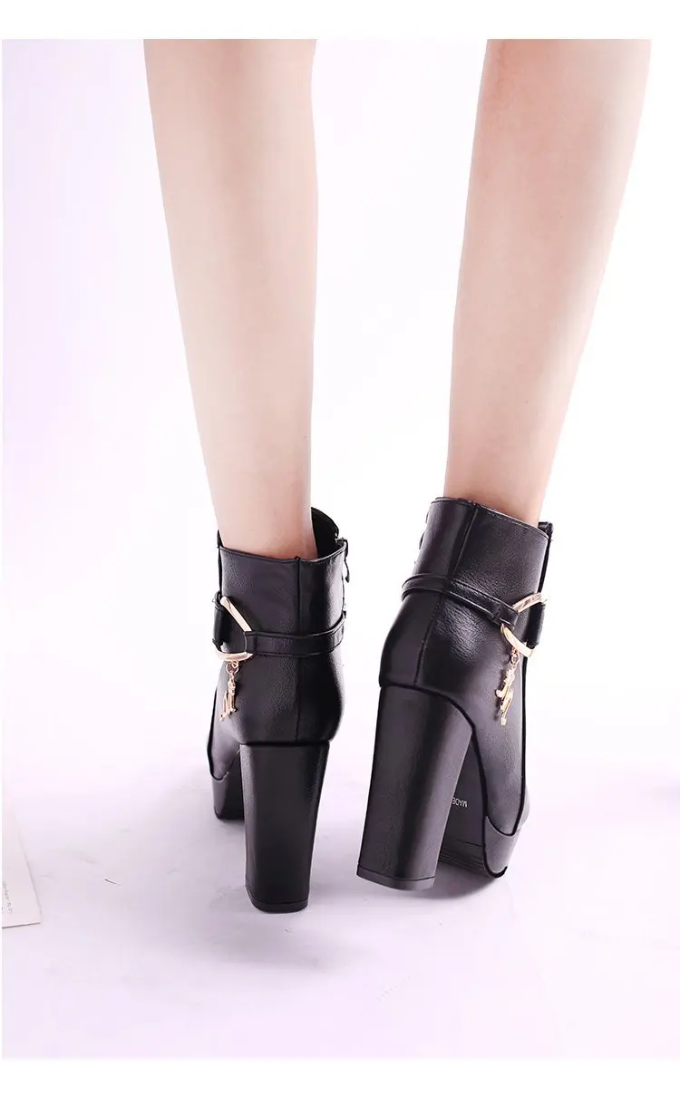 Модные однотонные женские ботинки до щиколотки с круглым носком высокие