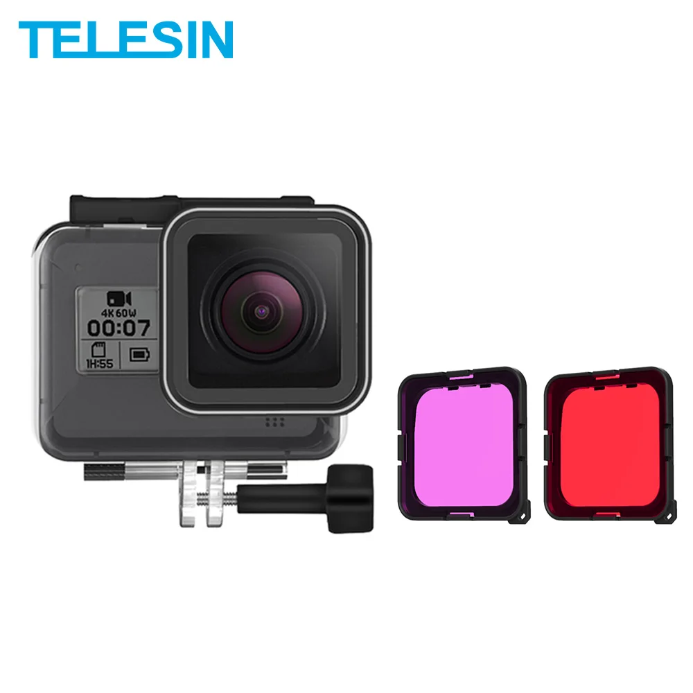 

TELESIN-funda carcasa subacutica de 40M, resistente al agua + filtro rojo y morado para Gopro Hero 8, accesorios para cmara