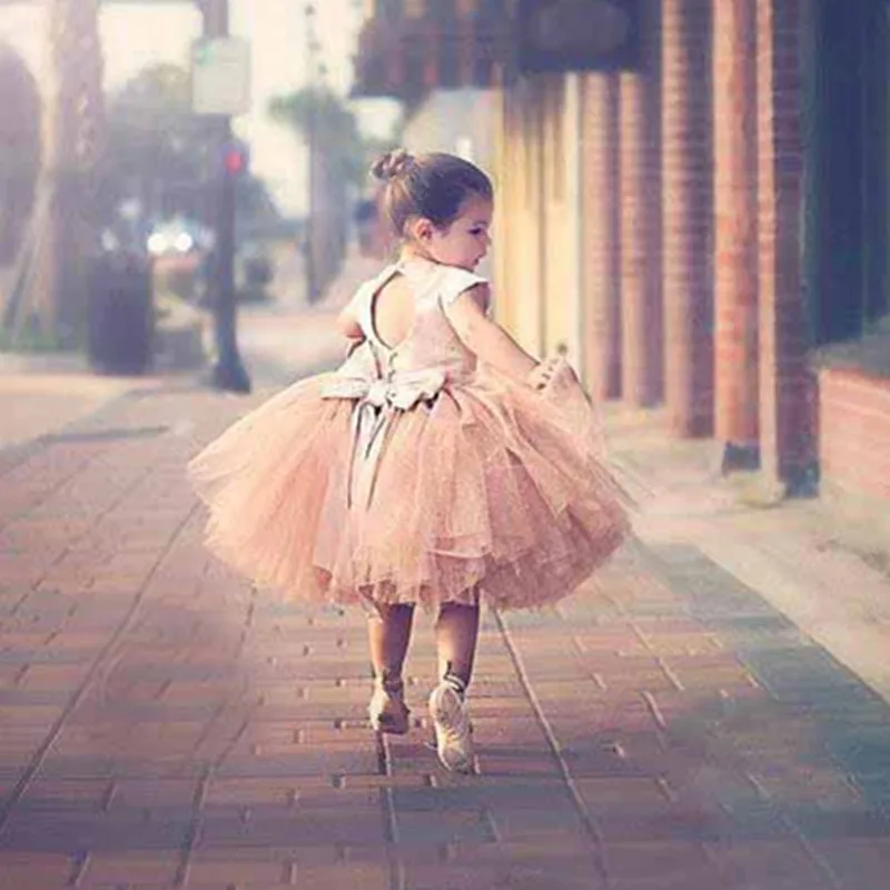 Pageant Dresses For Girls Sleeves 2019 Hot Blush Pink Satin Top Tulle Tutu Bow Back Tea Length Flower Dress Weddings | Мать и ребенок