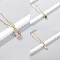 fashion simple perfume bottle water drop necklace pendant necklace for women female vintage transparent crystal chain jewelry