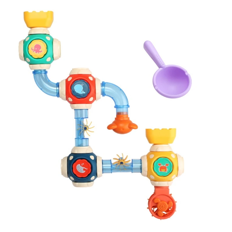 

03KD Bathtub Toy DIY Pipe Bath Toy Indoor Water Playing Cartoon Water Sprinkler Toy for for Kids Baby Bathroom Accessories