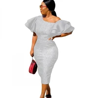 sexy strapless ruffle sleeve dress 2022 winter new fashion casual african womens white mid length slim fit hip pencil skirt 3xl