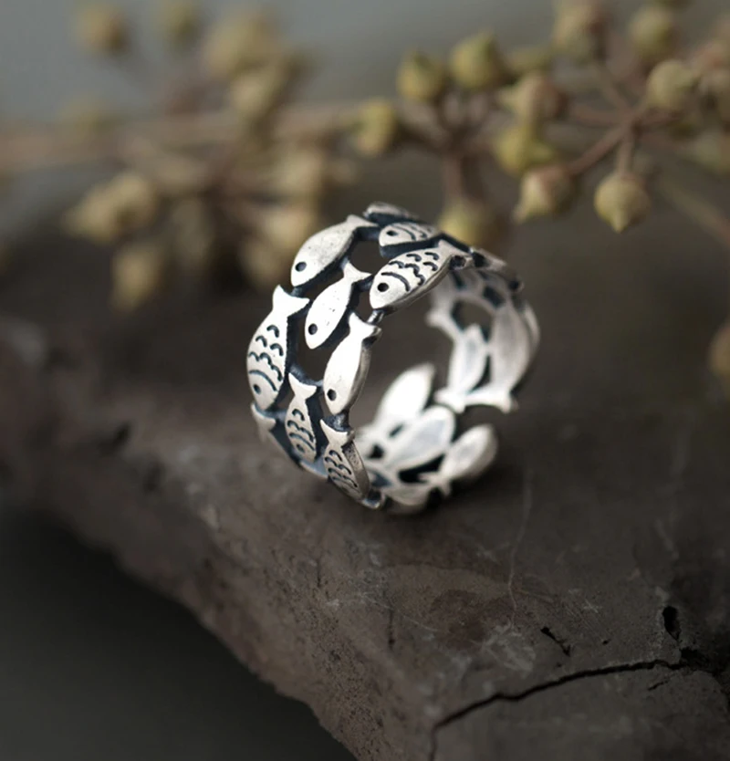 

New 925 Sterling Silver Fish Rings for Women Adjustable Size Rings Fashion Wedding Jewelry Anillos Mujer 2021