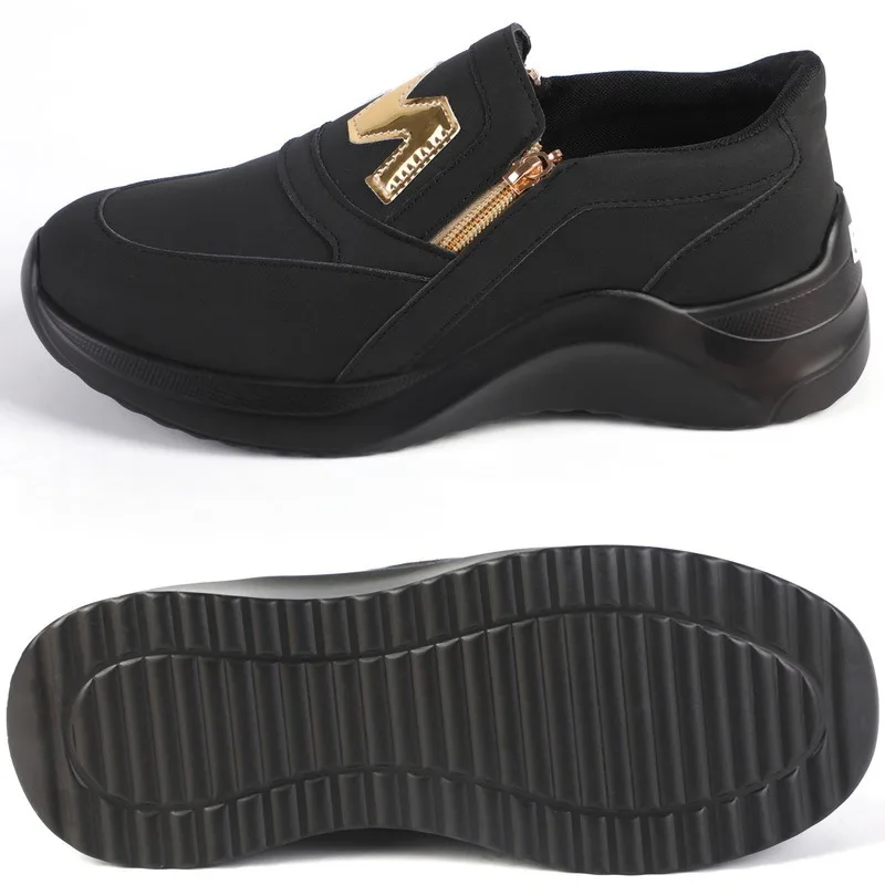 Spring Black Wedges Sneakers Platform Women Shoes Thick Bottom Fashion Zipper Non-slip Casual Korean Women's Vulcanized Shoes