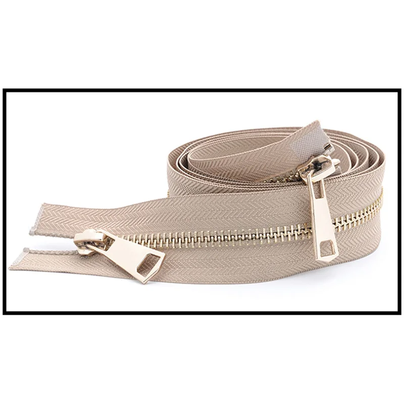 gold-khaki Meetee 120 см 5# Металлические молнии двойной слайдер открытый конец молнии DIY Швейные Инструменты пуховик пальто одежда портной ремонт аксессуары - Цвет: gold-khaki