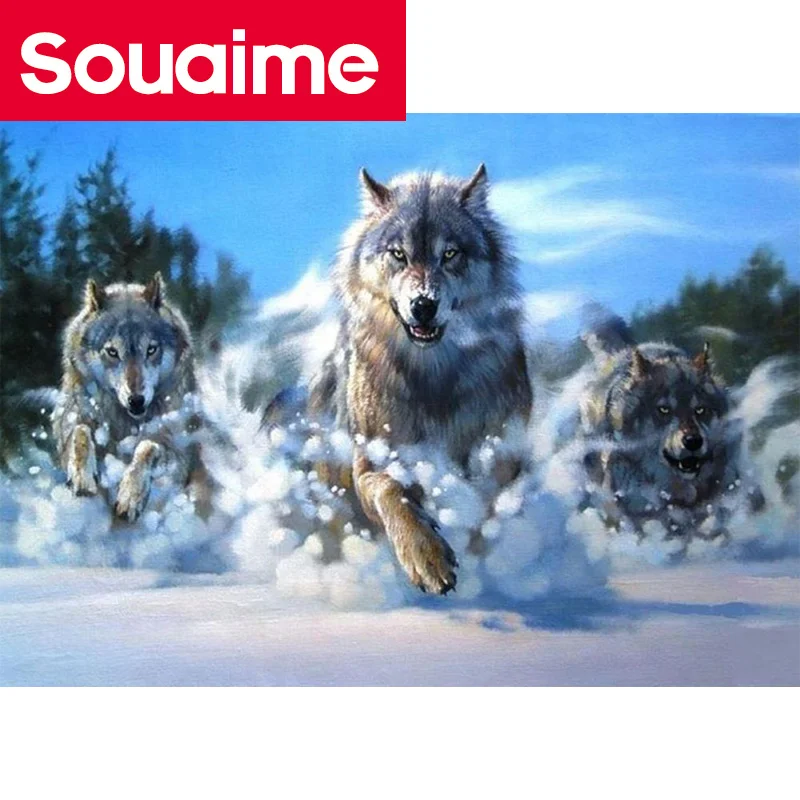 Full Square Drill 5D Diamond Painting Running Wolf Pack Embroidery Needlework Rhinestone Crystal Cross Craft Stitch Kit DIY | Дом и сад
