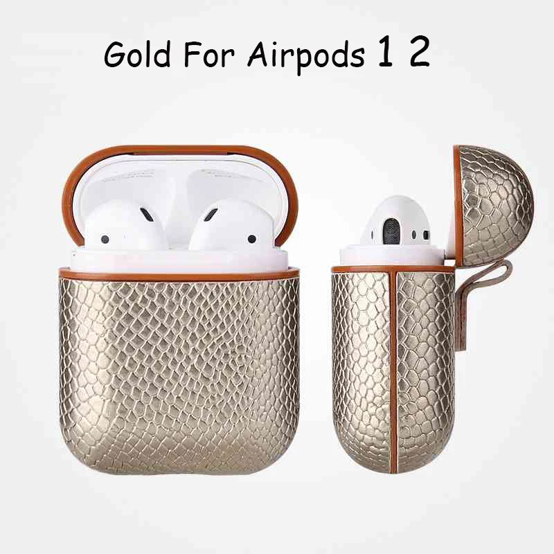 GoldForAirpods12 Чехол для AirPods 2 Coque, беспроводные Bluetooth наушники, Ретро стиль, змеиная кожа, из искусственной кожи, мужская сумка, чехол для Airpods Pro, чехол для зарядки - Цвет: GoldForAirpods12