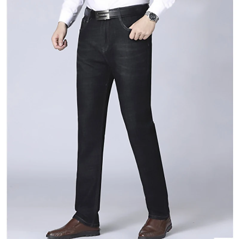 

Jeans for Men Mid-Waist Stretch Jeans Male N46 Washed Denim Long Trousers Pants