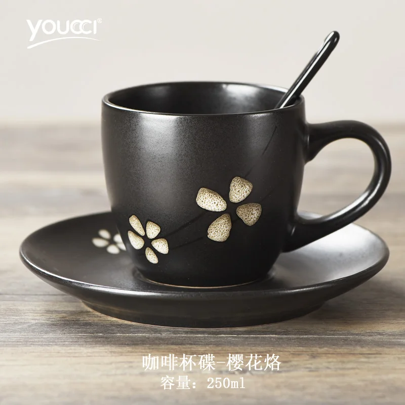 Японский ретро кофейный набор с чашкой и блюдцем креативная Черная Керамическая
